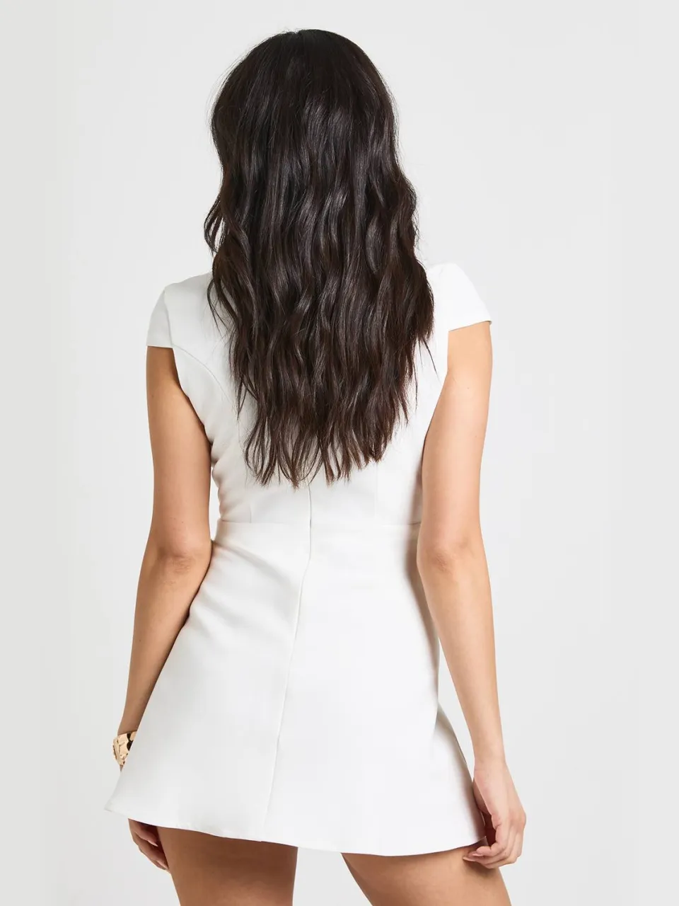 boohoo Dames Gestructureerde Getailleerde Mini-jurk Met Hoge Hals ivoor, foto 3