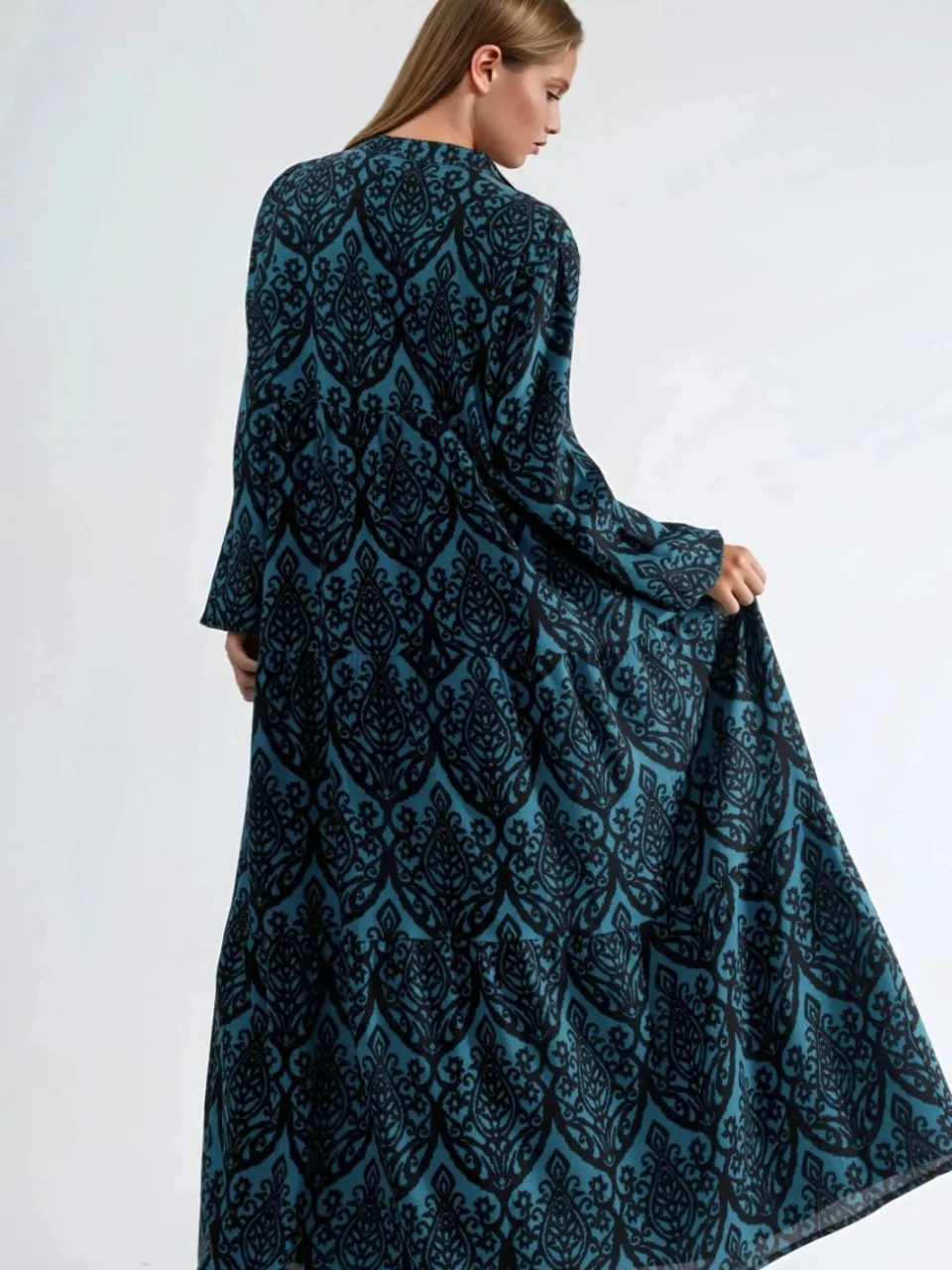 Hiccup Comfort Fit Patroon Maxi Jurk met V-hals blauw, foto 2