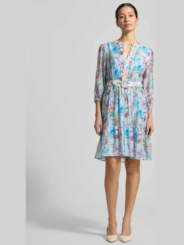 Christian Berg Woman Selection Knelange jurk in all-over look met riem lichtblauw, foto 4