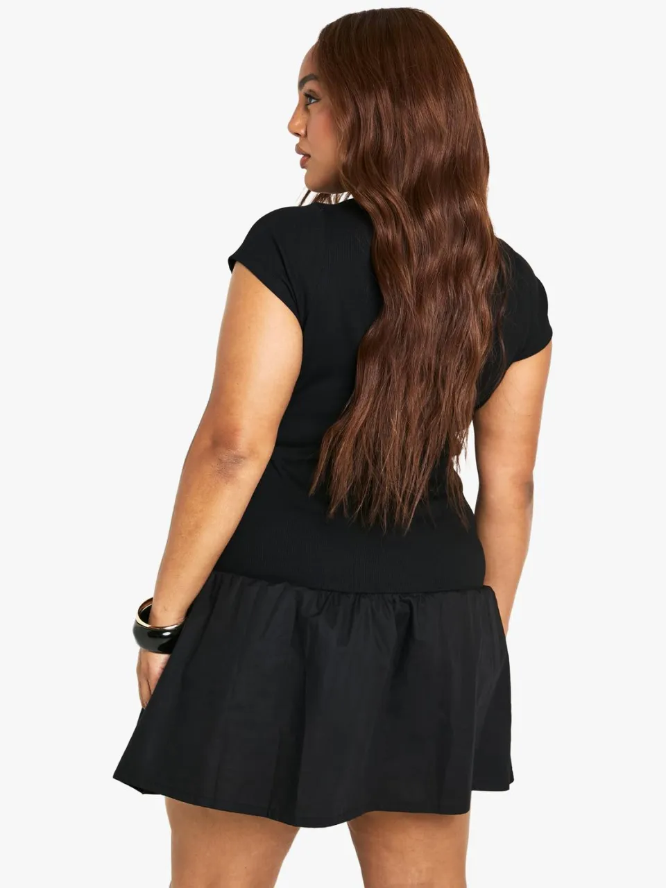 boohoo Dames Plus Gold Trim Rib Poplin Mix Mini Jurk, foto 2