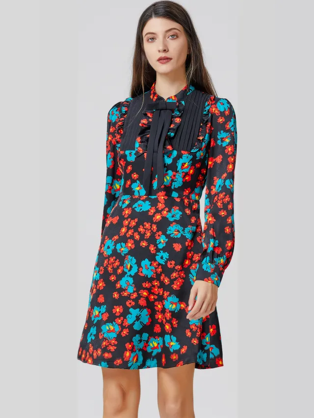 Smart & Joy Mini-jurk met Ascot-strik en bloemenprint Rood