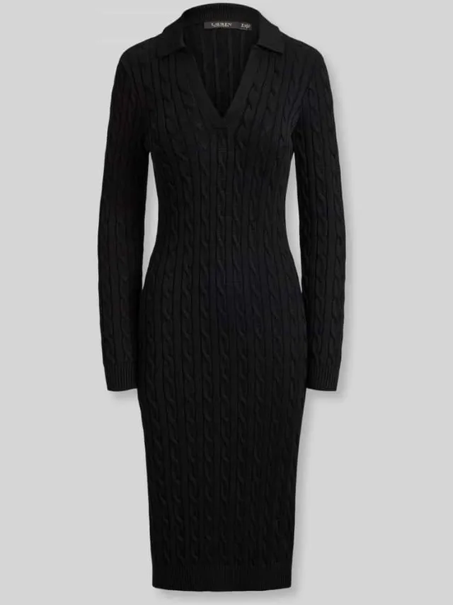 Lauren Ralph Lauren slim fit tricotjurk van mix van katoen en viscose zwart, foto 2