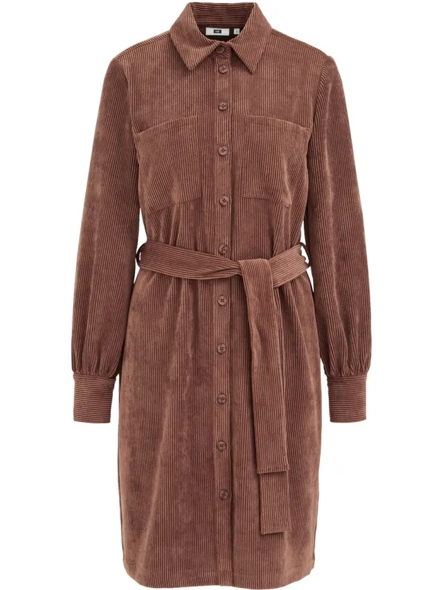 WE Fashion Dames corduroy jurk Light brown
