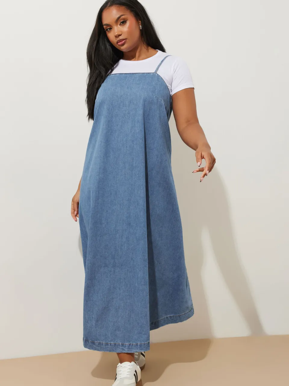 Yours Maxi Denim Jurk Met Camibandjes In Blauw, foto 3