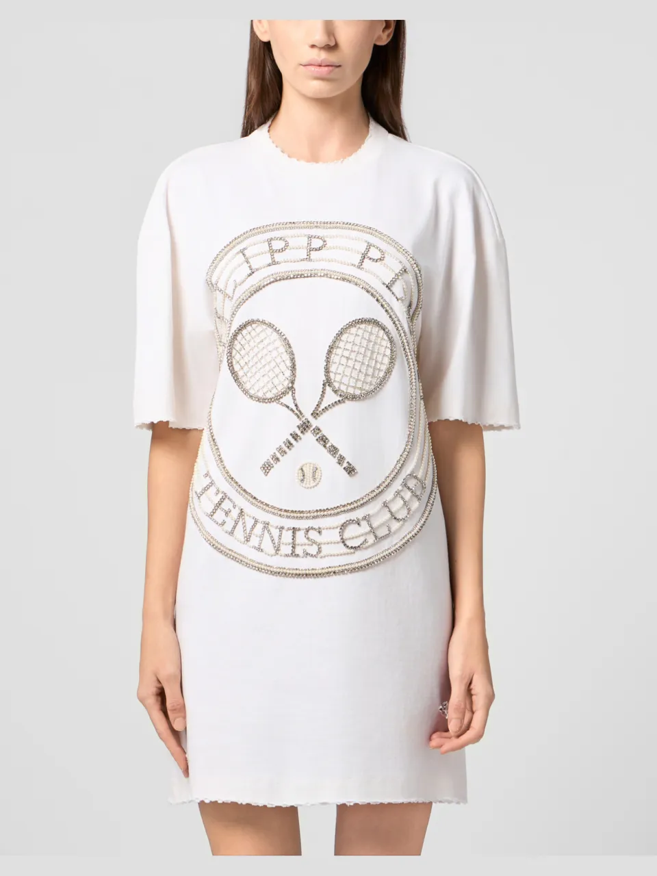 Philipp Plein Open Back T-Shirt Mini Dress Tennis Club Crème