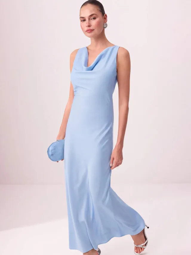 Trendyol TRENDYOLMİLLA Dames Blauw Effen Maxi Mouwloos Stijlvol/Avond A-lijn Jurken