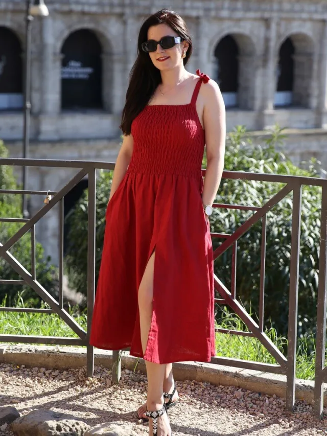 Amber Linen dames vegan Jurk Honolulu Rood