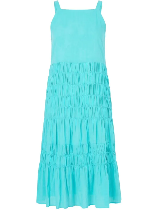 Studio Untold Dames - Midi-jurk mouwloos A-vorm gesmokte buste - Blauwe munt - Maat 50+