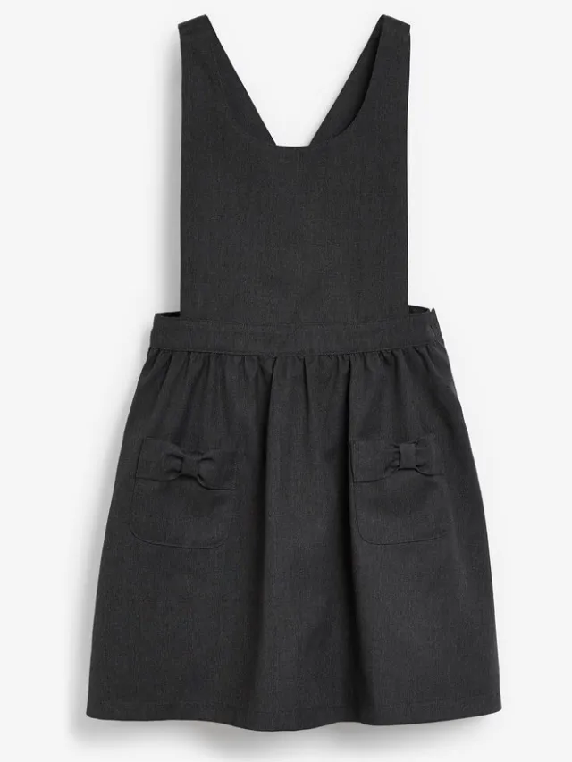 Next Meisjes - Pinafore schooljurk met strik en details op de zak - Grijs Grey