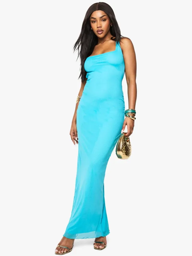 boohoo Dames Scoop Back Mesh Maxi-jurk Aqua