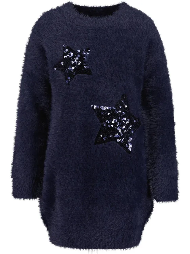 Blue Seven Jurkje Sweaterdress Blue Seven Glitter blauw Kids & Kind Meisjes Blauw - Maat: 104