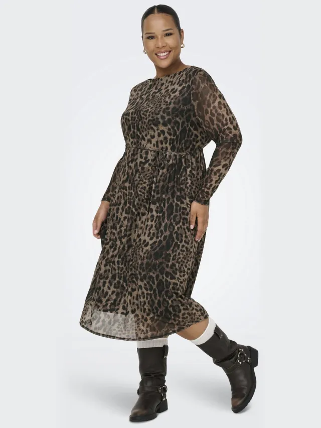 Only Carmakoma CARFOREST LIFE LS BOATNECK BLK DRESS JRS - Dames - Mini jurken black leo/aop