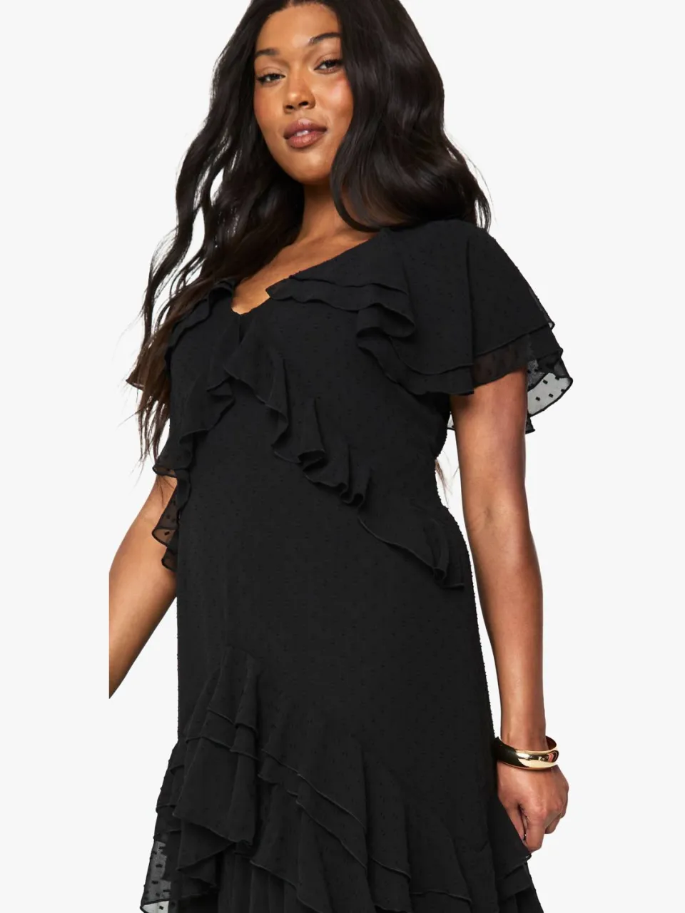 boohoo Dames Plus Dobby Chiffon Maxi-jurk met ruchesdetail zwart, foto 2