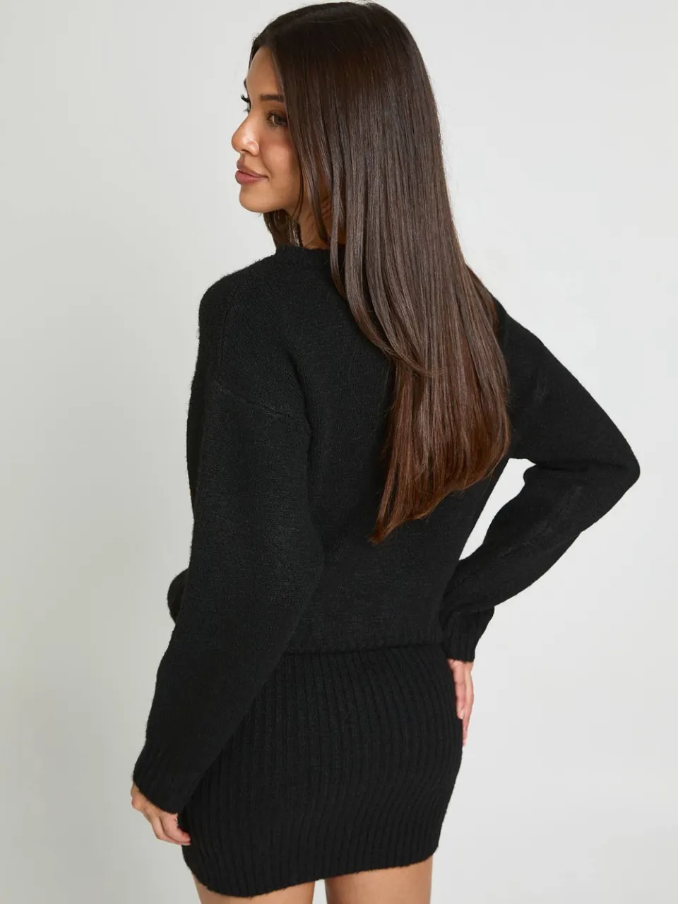 boohoo Dames Gebreide Mini-jurk Met Gerimpelde Zoom zwart, foto 3