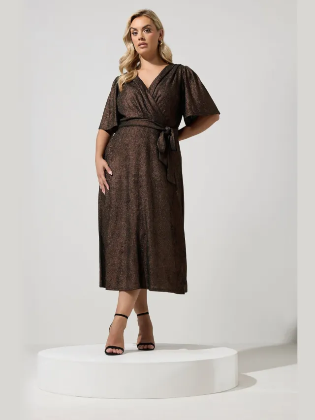 Yours London Bruine Metallic Wikkeljurk Brown
