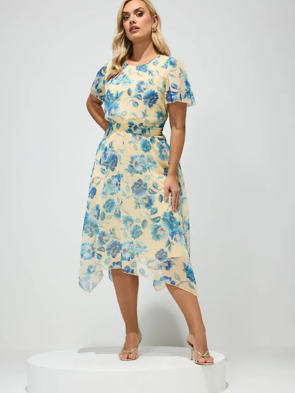 Yours London Gele Jurk Met Bloemenprint En Ruchezoom geel, foto 2