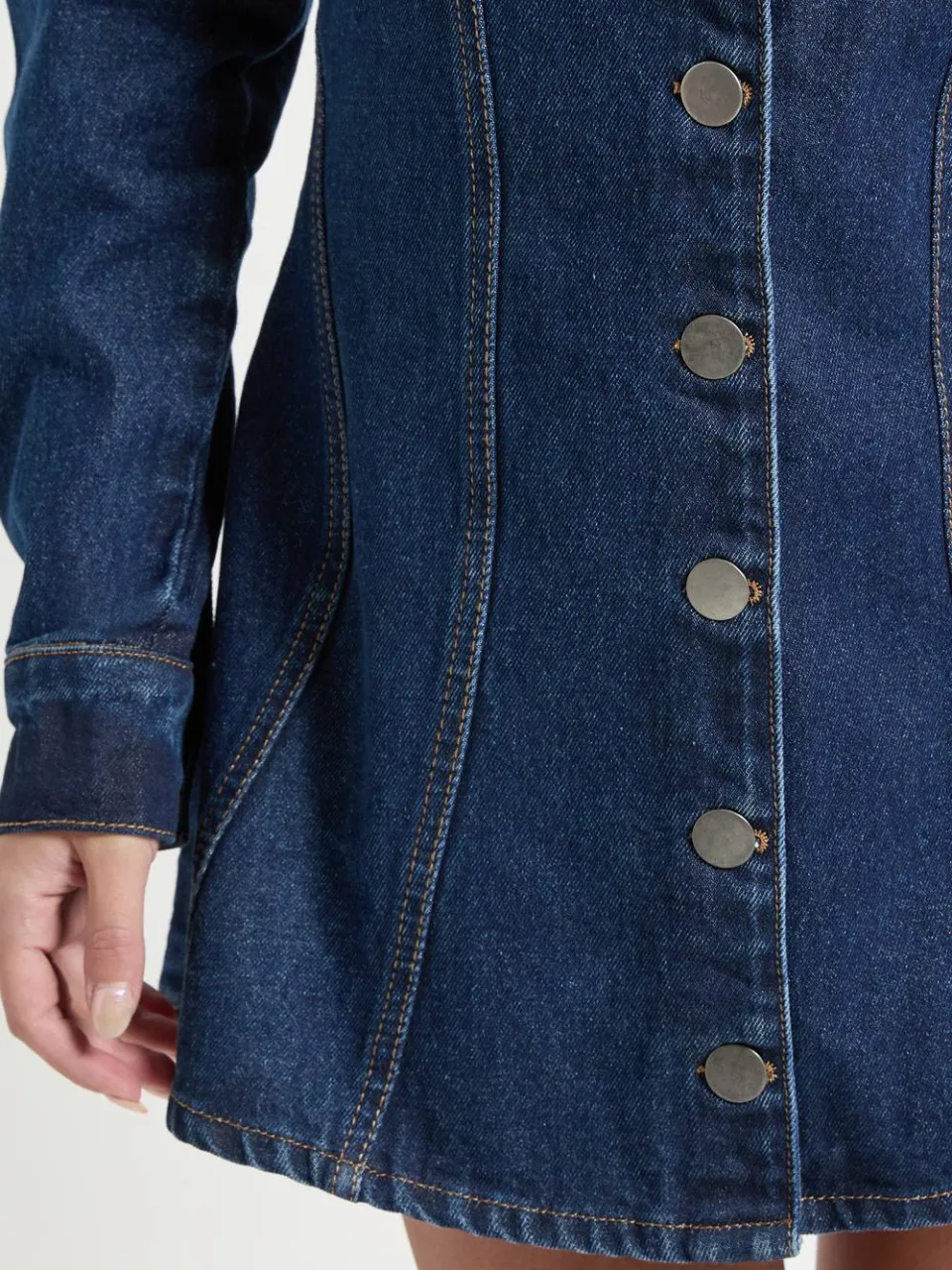 boohoo Dames Petite Flare Mini Jurk met Lange Mouwen indigo, foto 4