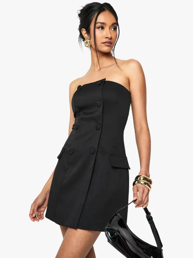 boohoo Dames Dubbelgesloten Bandeau op maat gemaakte mini-jurk Zwart