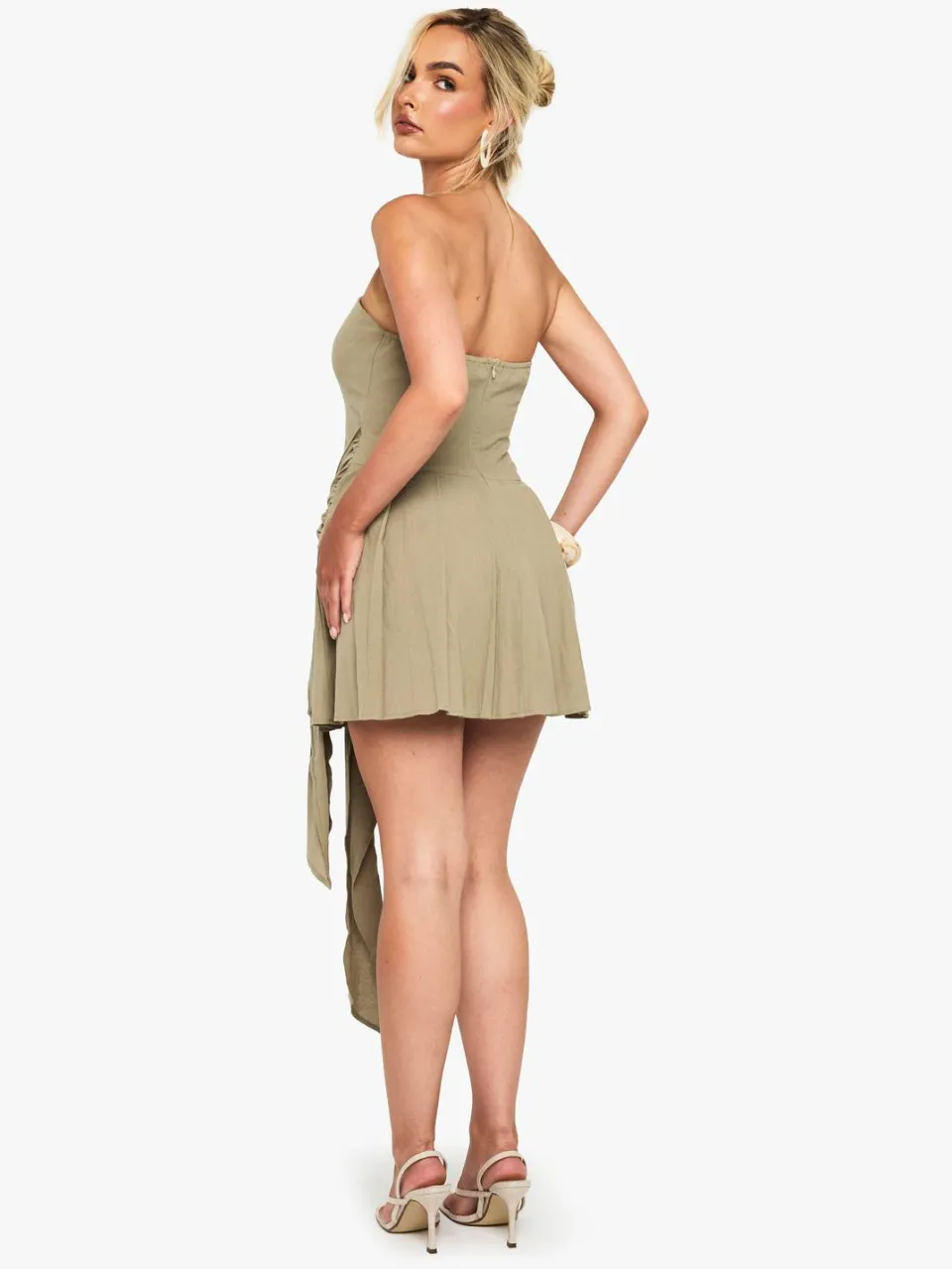 boohoo Dames Linnenlook Geplooide Wrap Mini Jurk groente, foto 2
