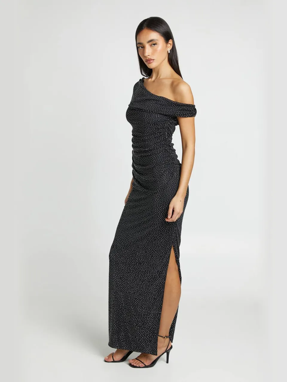 boohoo Dames Maxi-jurk Van Mesh Met Bardot-halslijn En Hotfix-detail Met Plooien zwart, foto 2
