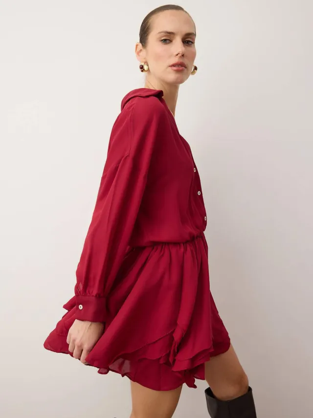 Trendyol TRENDYOLMİLLA Dames Bordeaux Effen Kort / Mini Lang Casual Skater Jurken, foto 2