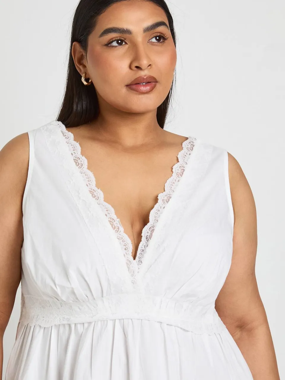 boohoo Dames Plus Kanten Inzet Gelaagde Smock Jurk wit, foto 3