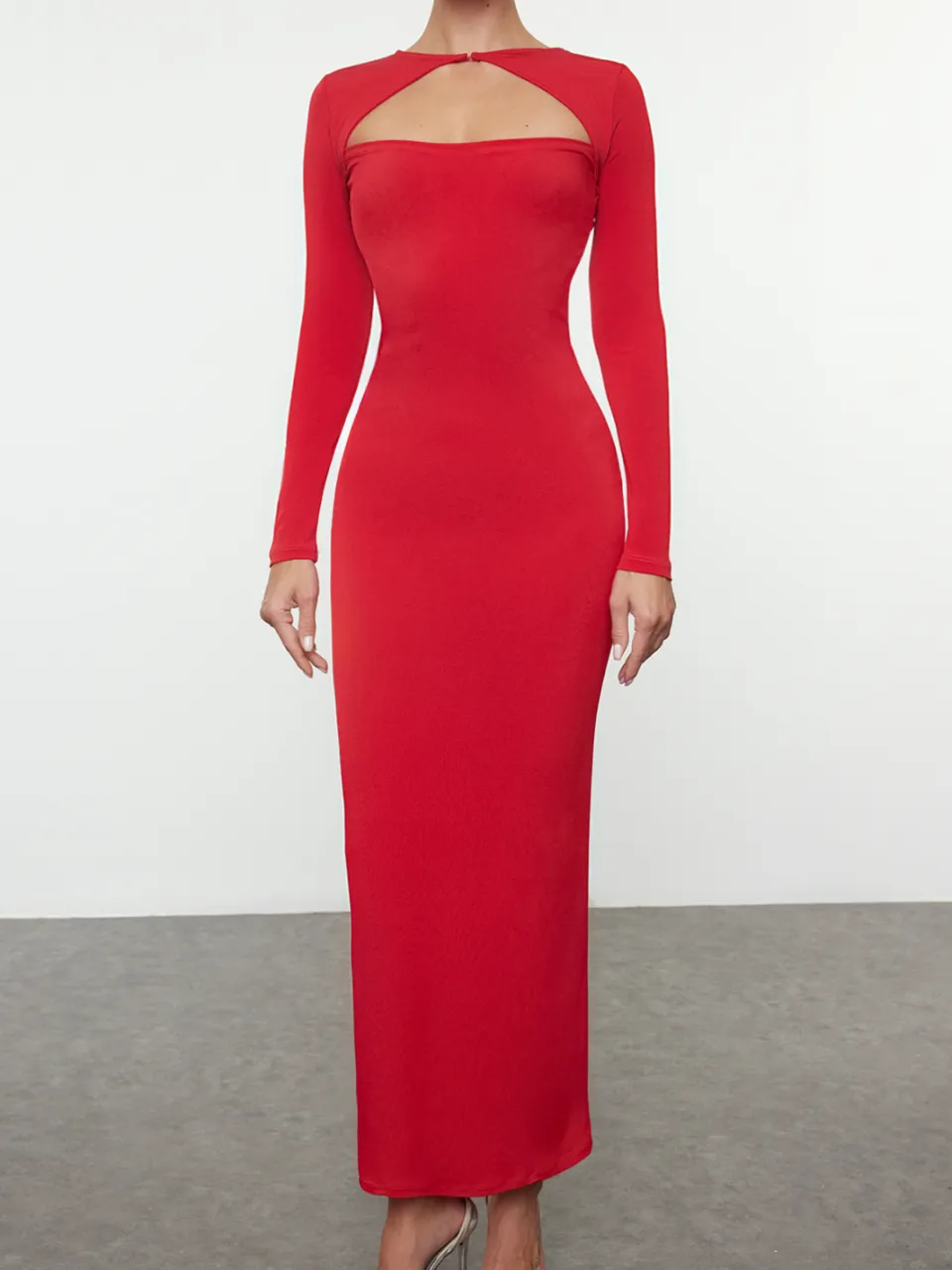 Trendyol TRENDYOLMİLLA Dames Rood Effen Maxi Lang Stijlvol/Avond Bodycon Jurken