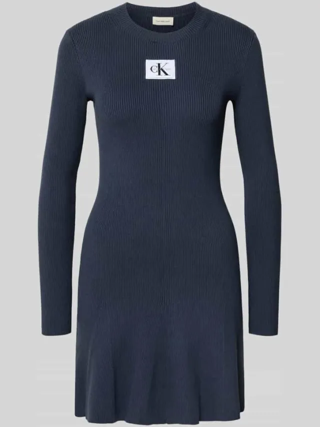Calvin Klein Mini-jurk met labelpatch, model 'FIT AND FLARE' marineblauw, foto 2
