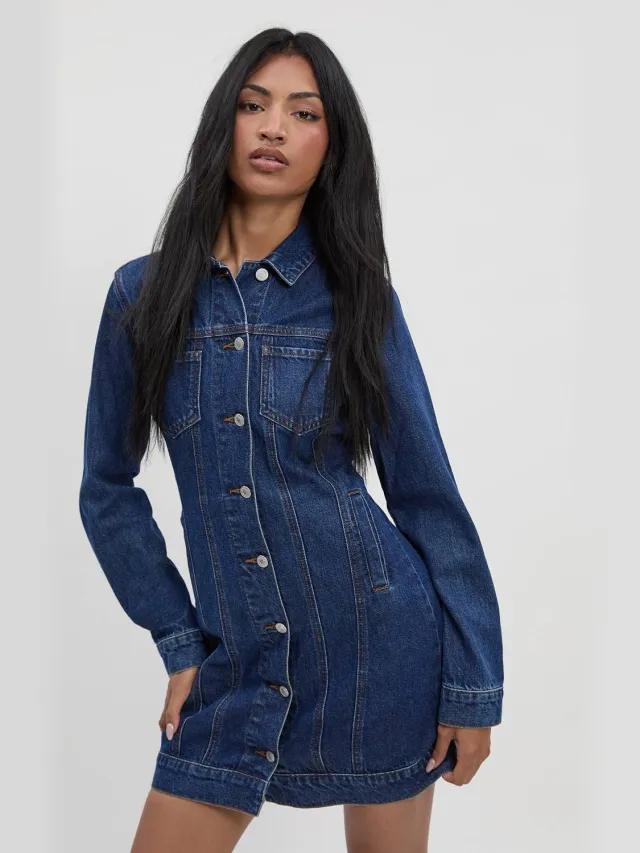 boohoo Dames Western Denim Mini-jurk Indigo