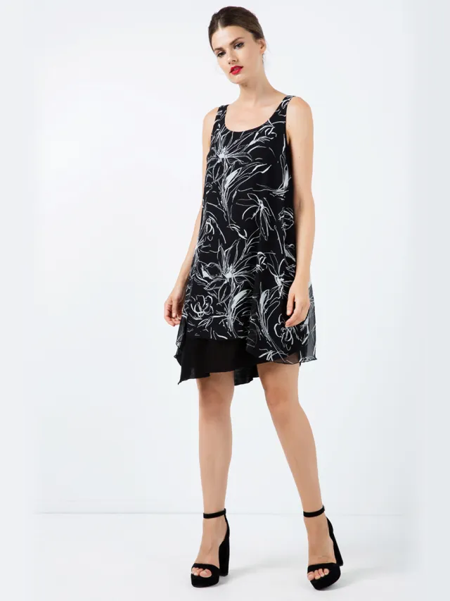 Conquista Mouwloze jurk met print Zwart