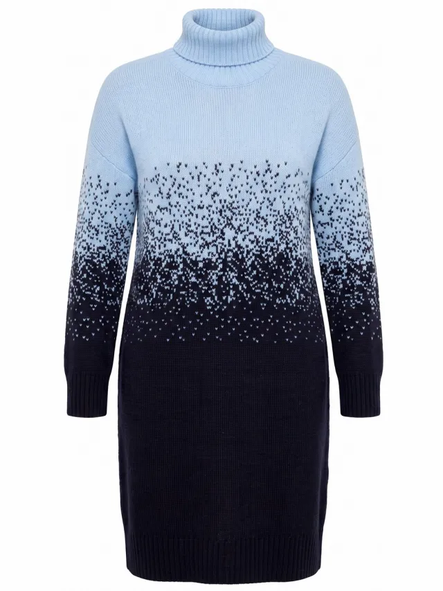 MIAMODA Dames - Gebreide maxi-jurk losse pasvorm jacquard met kleurverloop - Glasblauw - Maat 42+