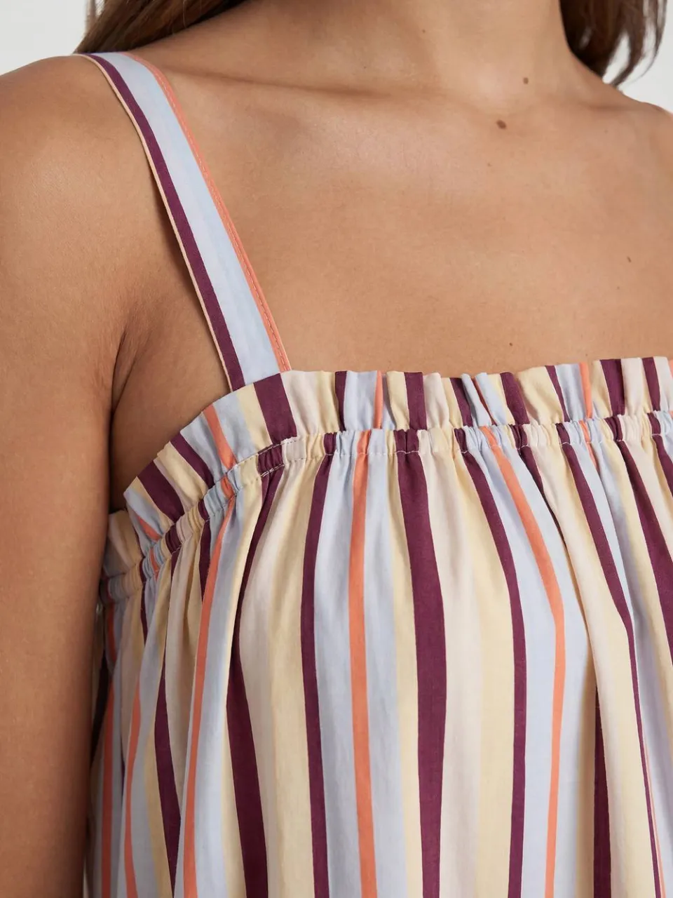 boohoo Dames Lange Katoenen Popeline Gestreepte Swing Jurk babyblauw, foto 3