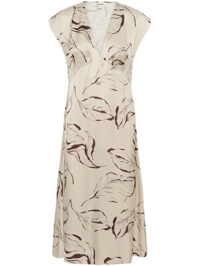 SOAKED IN LUXURY Damesjurk Soaked in Luxury Clero oatmeal leave print