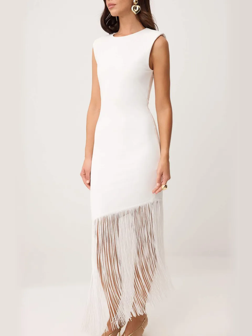 Trendyol TRENDYOLMİLLA Dames Ecru Effen Maxi Mouwloos Stijlvol/Avond Bodycon Jurken, foto 2