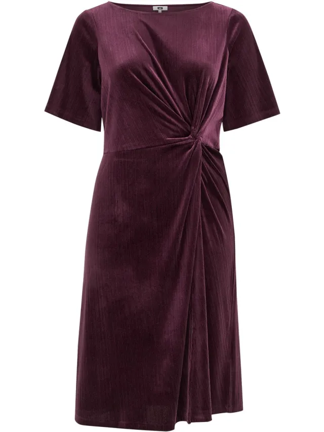 WE Fashion Dames velvet jurk met glittergaren - Curve Aubergine