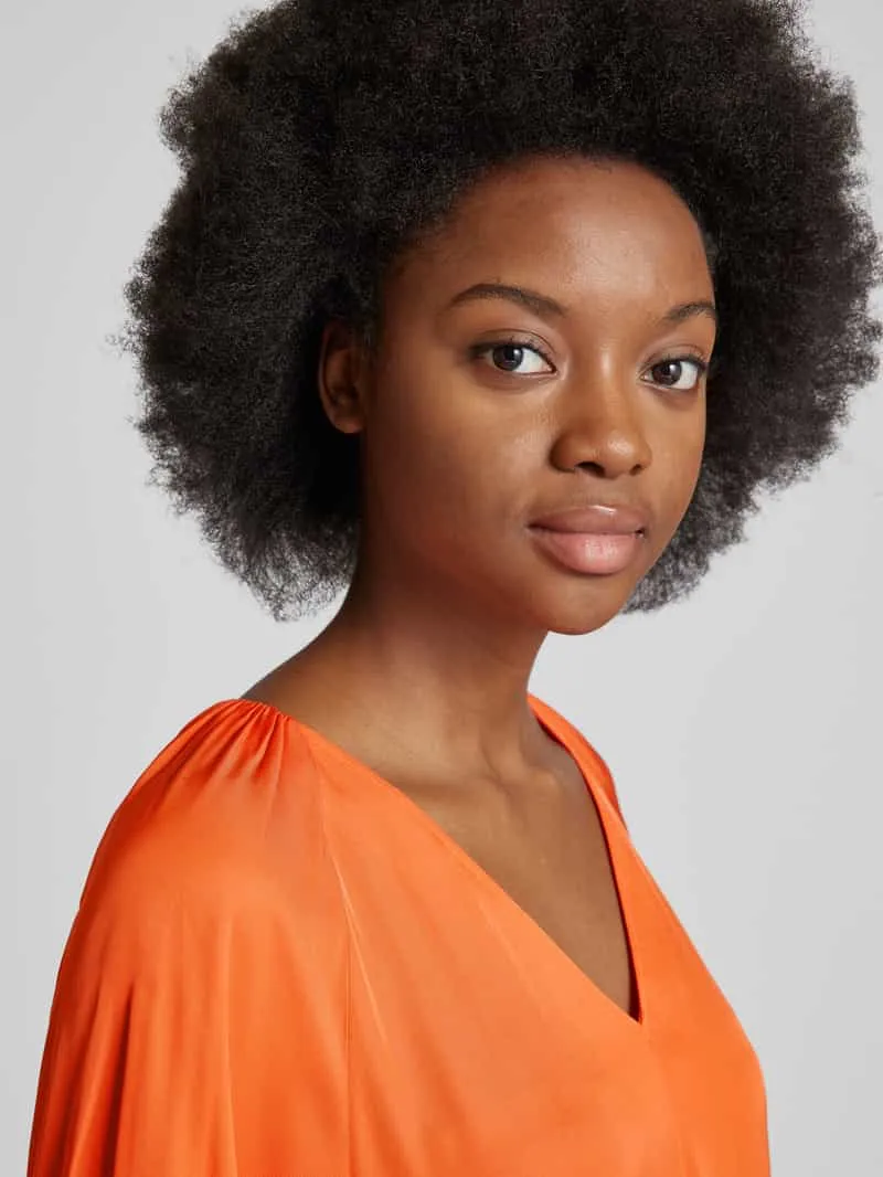 Marc O'Polo Knielange jurk van viscose met V-hals oranje, foto 5