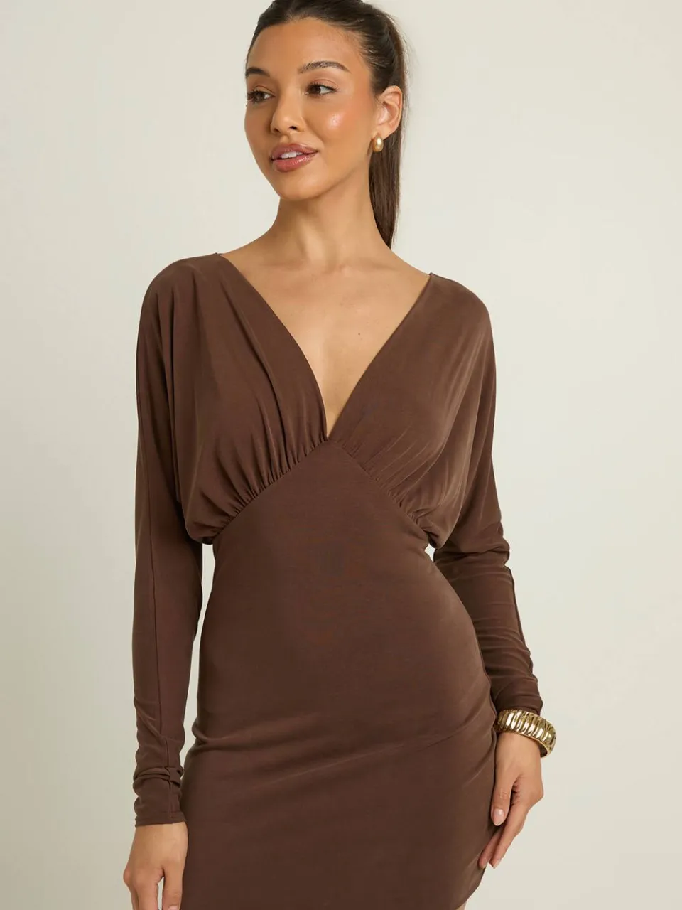 boohoo Dames Super Zachte Geplooid Mini Jurk chocoladebruin, foto 3