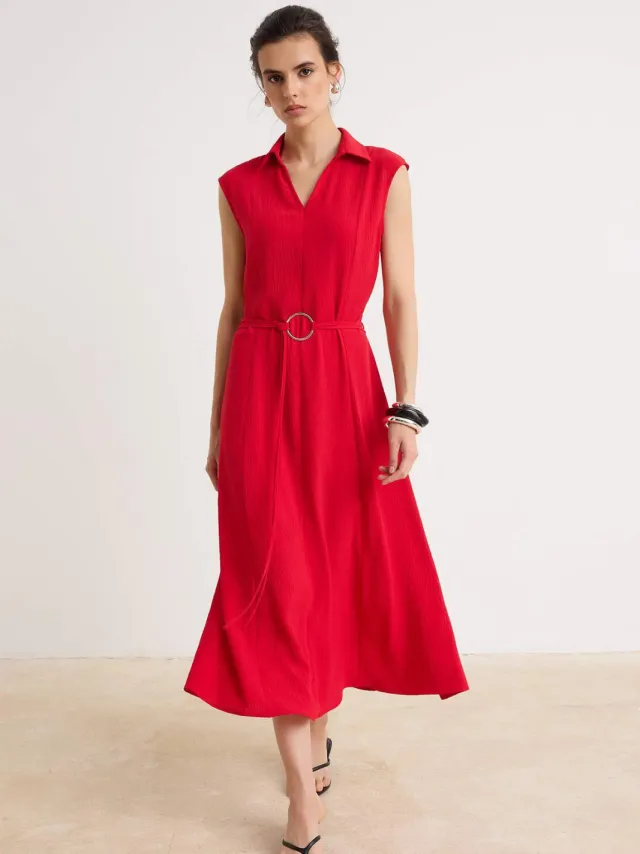 Trendyol TRENDYOLMİLLA Dames Rood Effen Midi Mouwloos A-lijn Jurken
