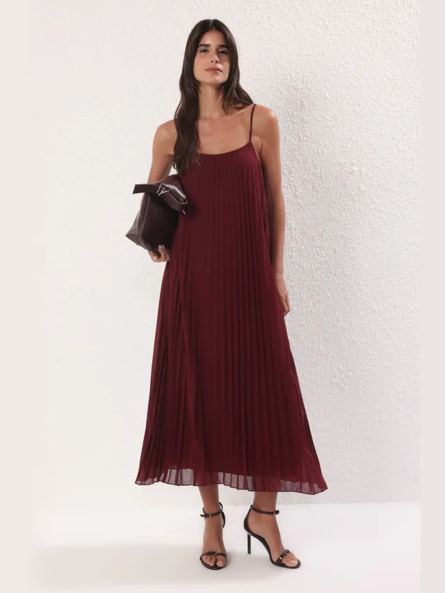 Trendyol TRENDYOLMİLLA Dames Bordeaux Effen Maxi Mouwloos Casual A-lijn Jurken Bordeauxrood