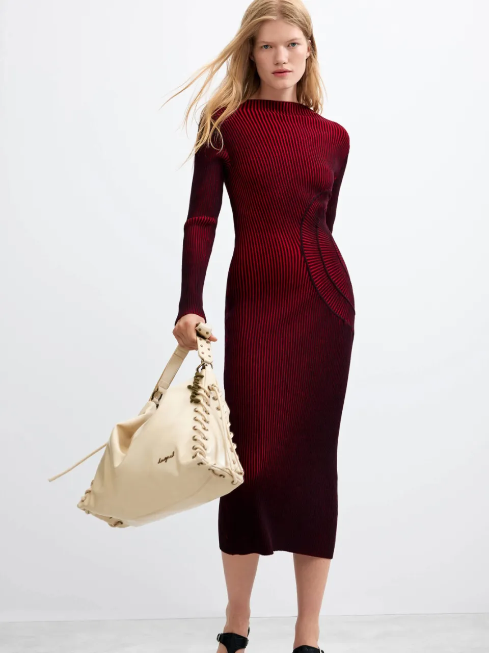 Desigual midi jurk met dessin Rood/zwart