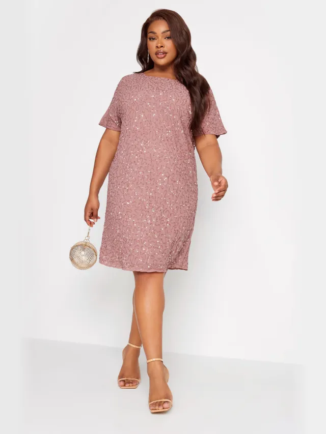 Luxe: Ultimate Embellishment Luxe Shiftjurk Met Versiering & Capemouwen In Lichtrozesize 54-56 Pink