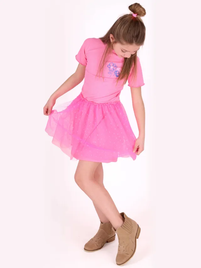 B.Nosy midi jurk met stippen roze Felroze