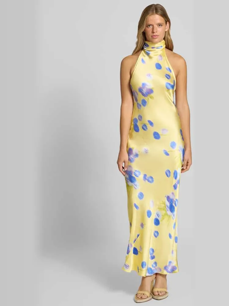 Topshop Avondjurk met hals met halter Lichtgeel