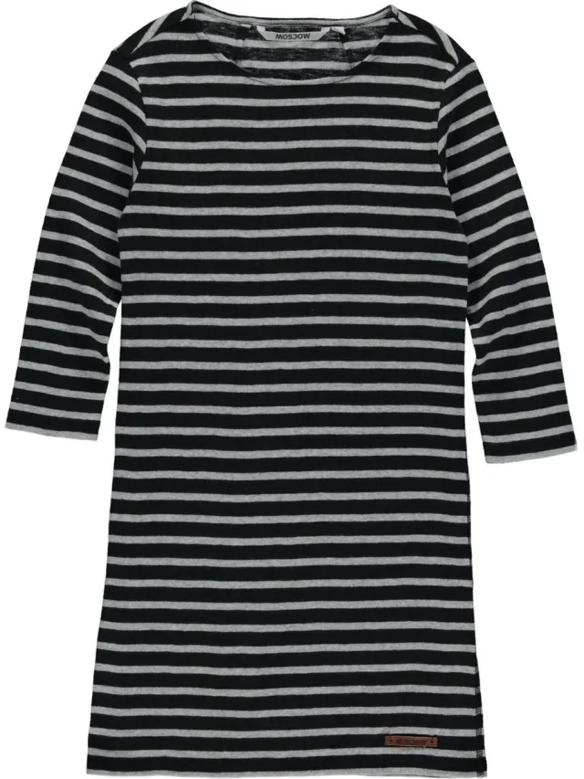Moscow Jurk Moscow - Antra Black/ Light Grey Melange - Gestreept zwart