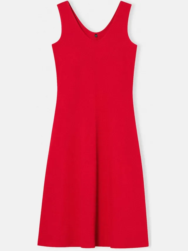 Trendyol Curve Dames Rood Effen Midi Mouwloos Casual A-lijn Grote maten Jurk