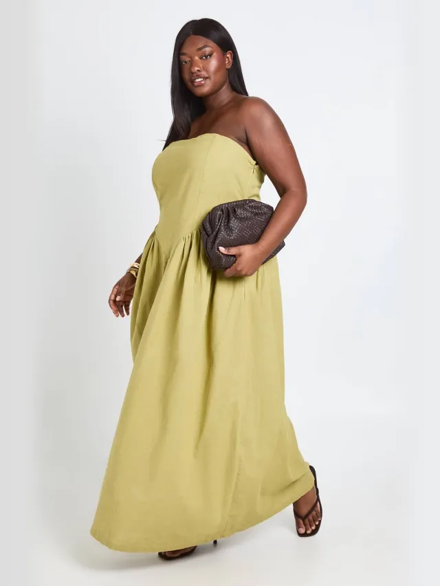 boohoo Dames Plus Bandeau Midaxi Jurk Olijf