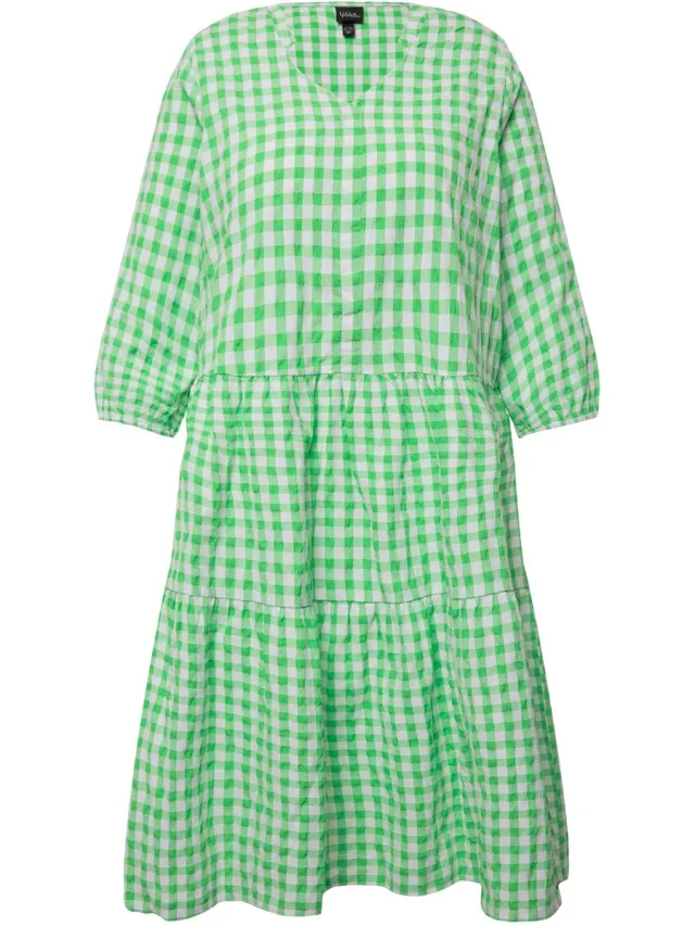 Ulla Popken Dames - Midi-tuniekjurk bubbelkwaliteit V-hals 3/4-mouwen - Kiwi - Maat 50+