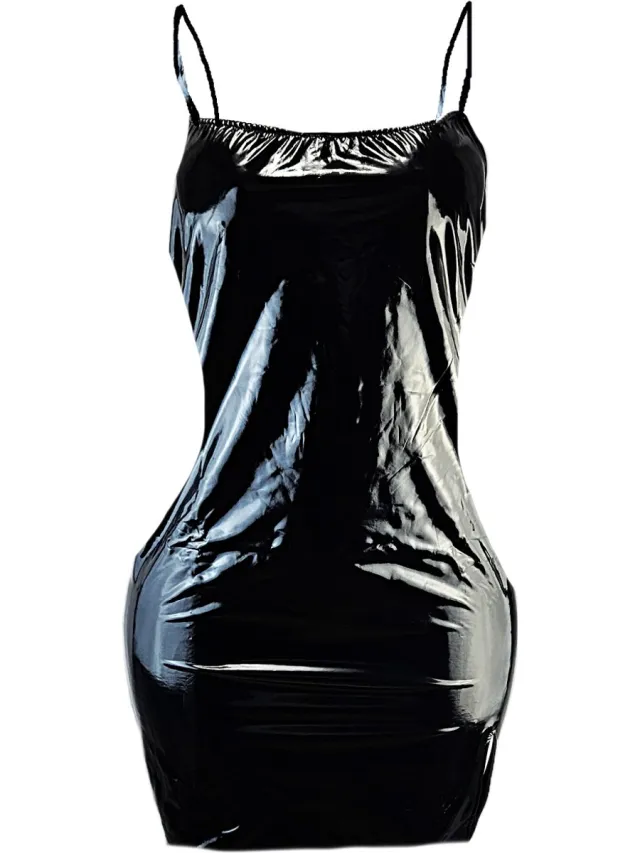 BamBella Jurk - zwart Rollenspel sm dames sexy Glans kleding mix van Latex en stof Datex
