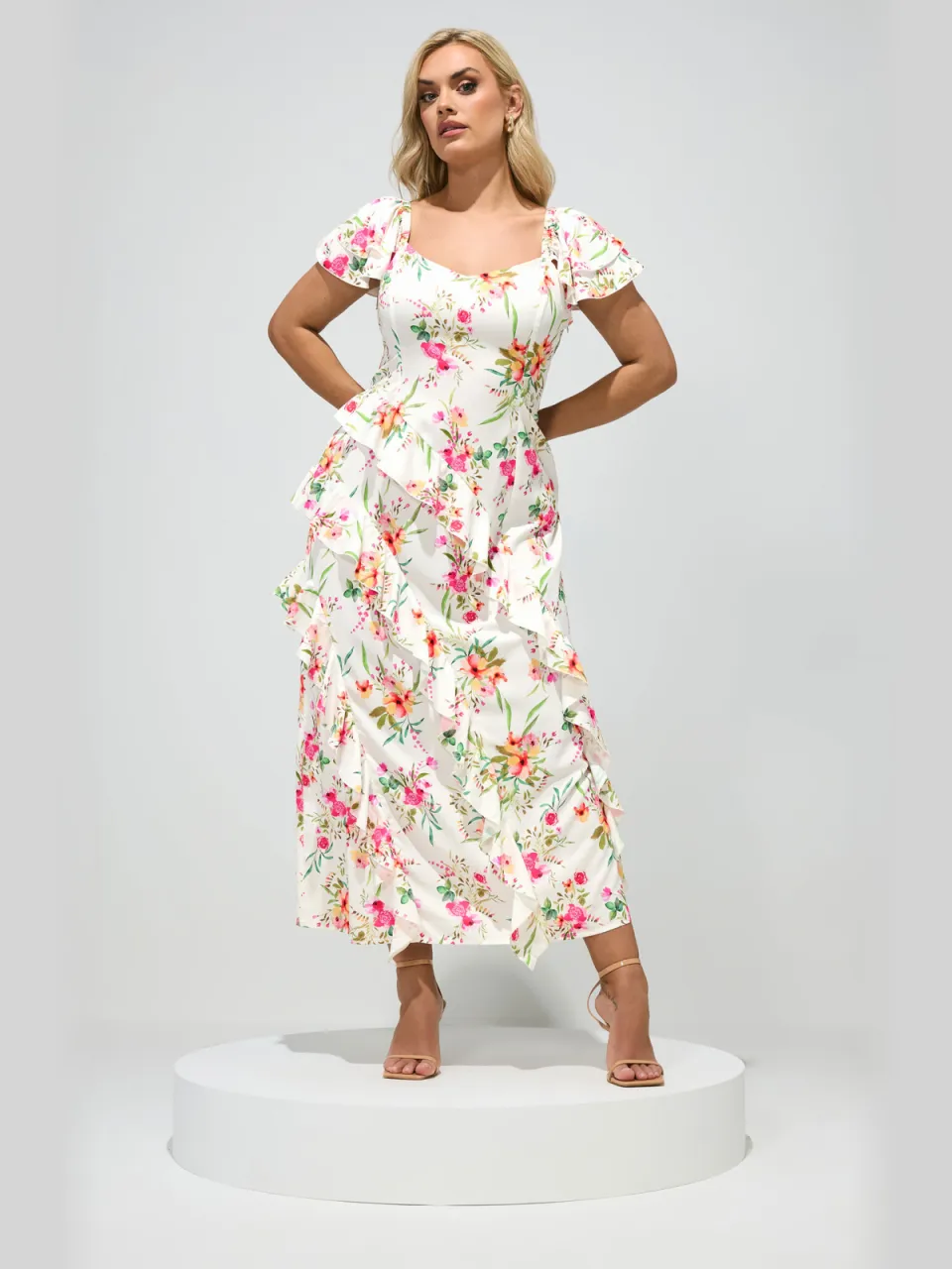 Yours London Witte Jurk Met Bloemenprint En Hartvormige Halslijn, foto 3