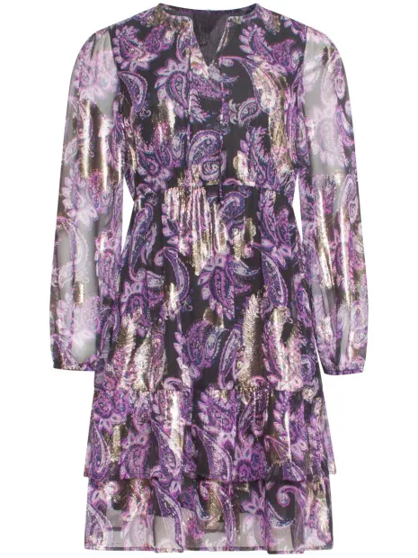 Smashed Lemon 24802 paarse paisley jurk met en jacquard, foto 2